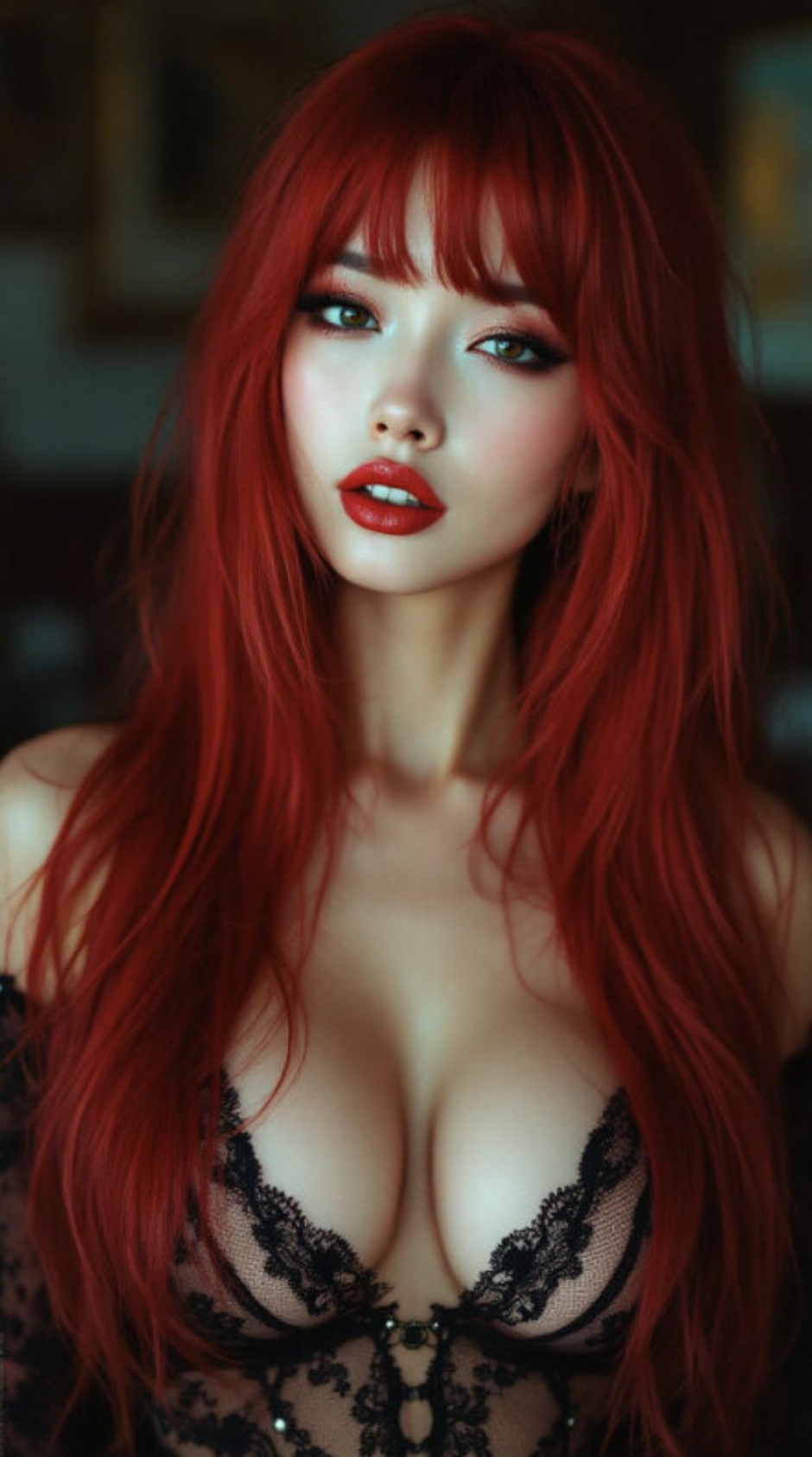 Red-haired adult AI character portrait